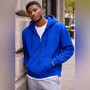 Champion Blue Zip-Up Hoodie Men’s Medium Classic Athletic Streetwear
